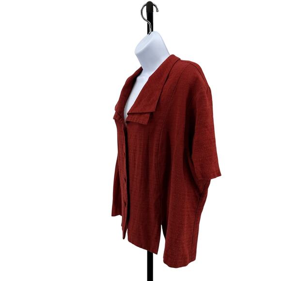 Gimmaron Plus Double Collar Shirt Womens 1X Red/Orange Vintage Button Up Slit SS - Picture 4 of 5